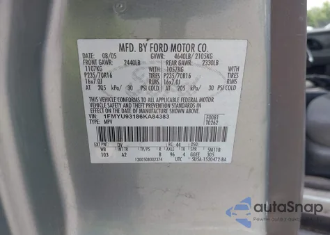 2006 Ford Escape Xlt/Xlt Sport z USA, uszkodzony, nr VIN 1FMYU93186KA84383